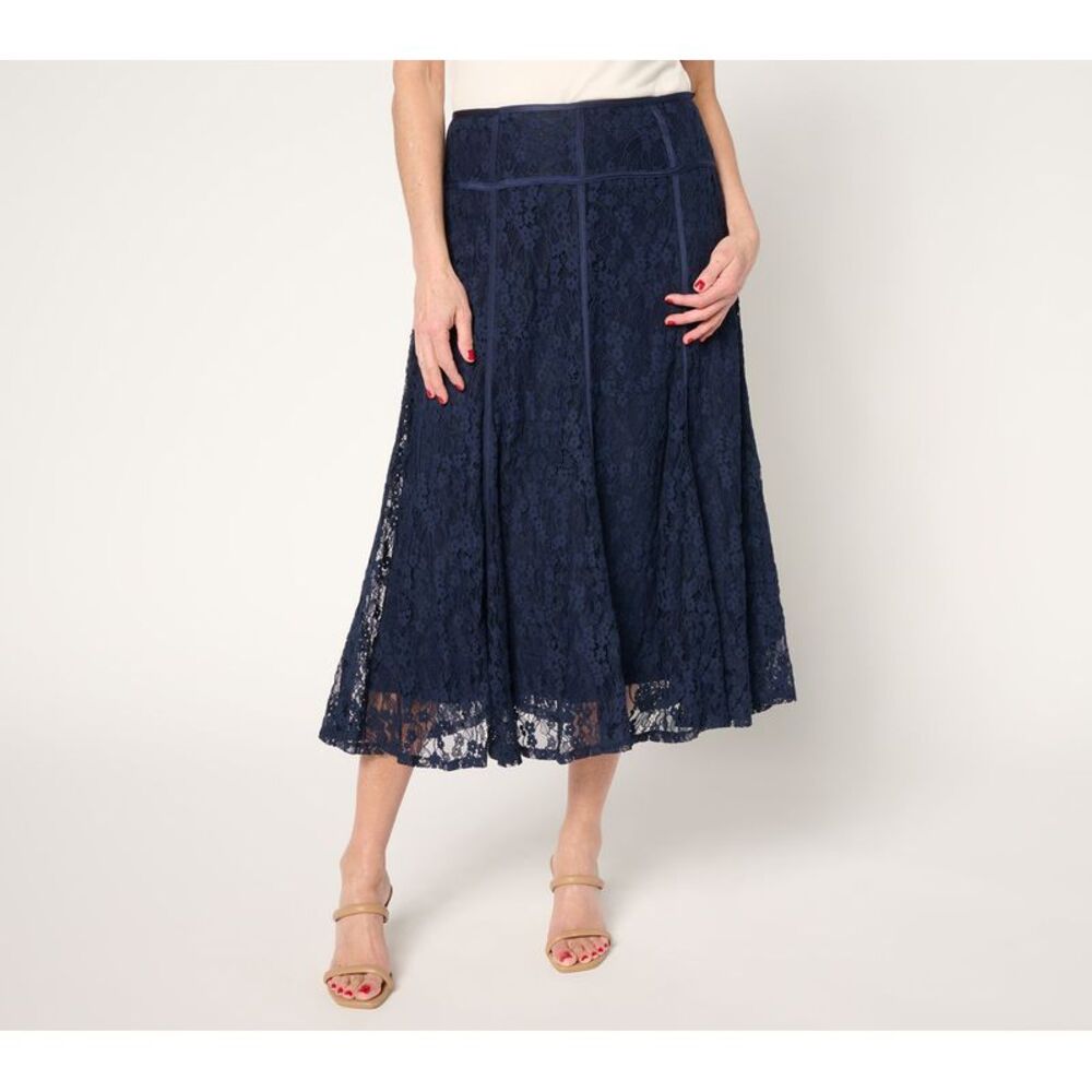Truth + Style Women's Petite Skirt 22P Occasions Lace Midi w Piping Blue A687853